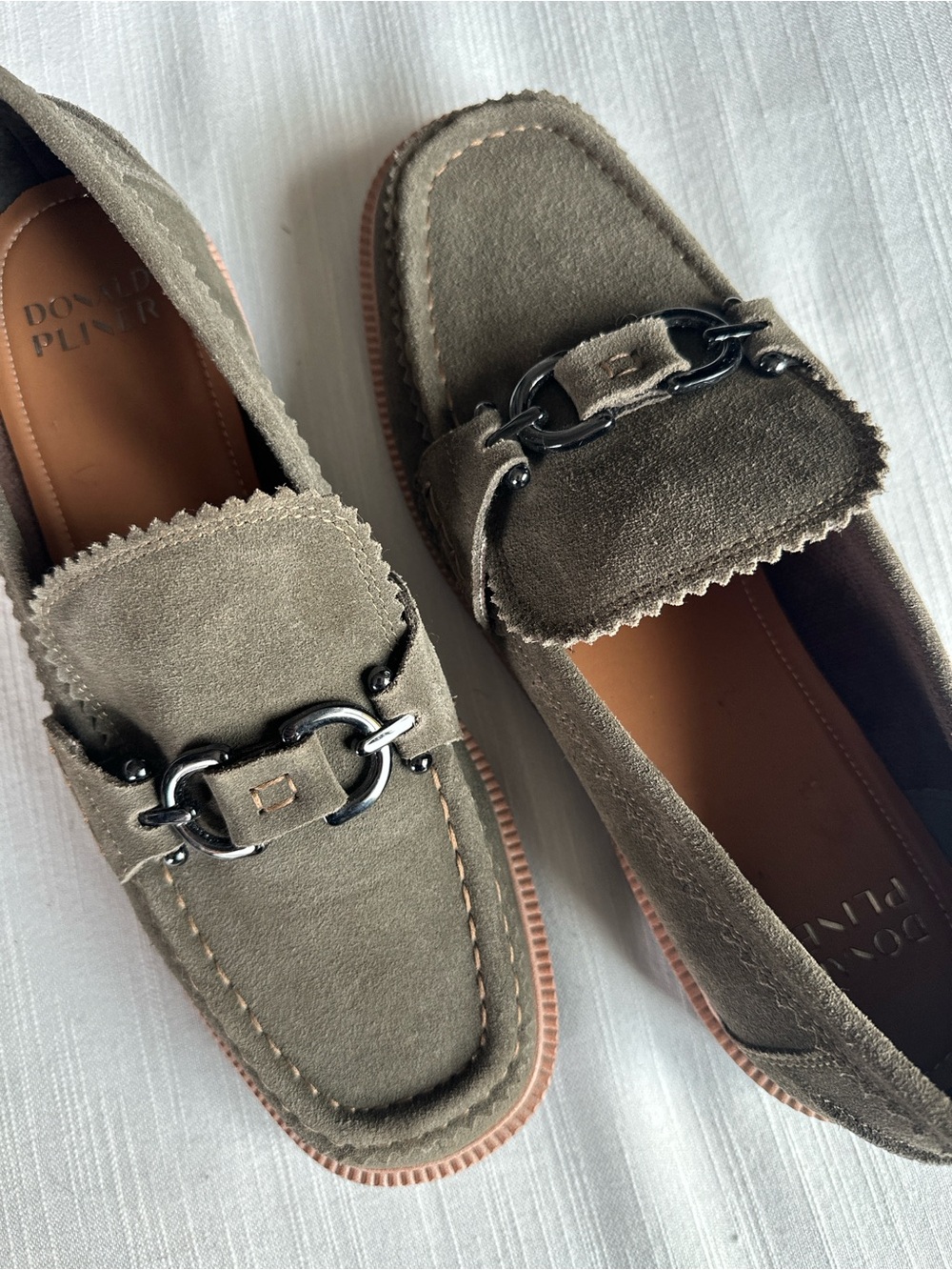 Donald Pliner Olive Green Suede Horsebit Loafers | 9.5 - Picture 5 of 8